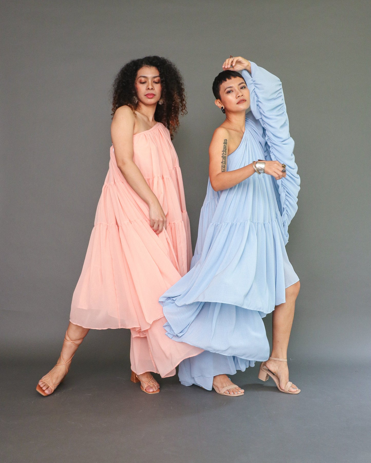 Head Turner Summer Event Dress in Super Flowy Soft Chiffon in Peach