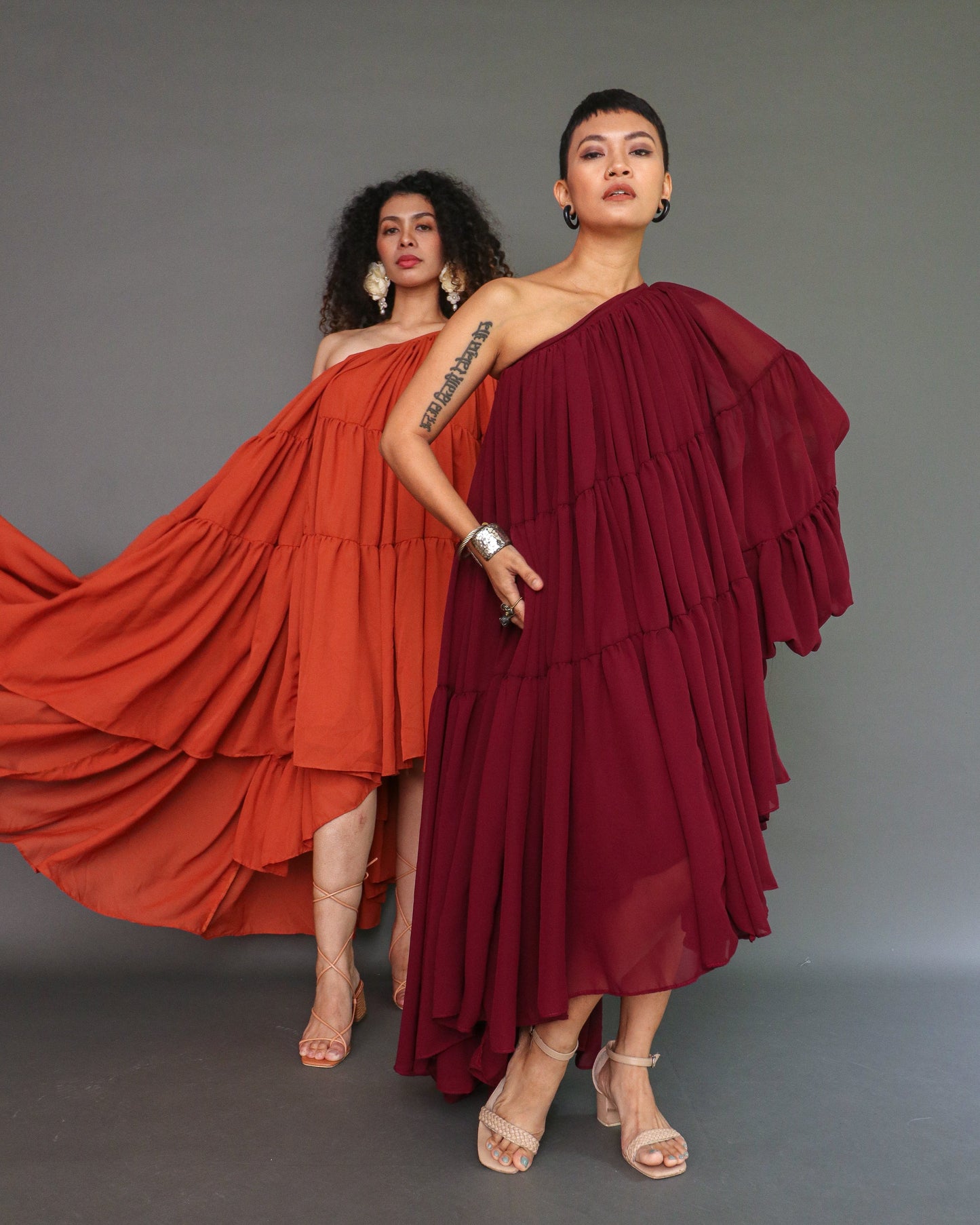 Head Turner Summer Event Dress in Super Flowy Soft Chiffon in Maroon
