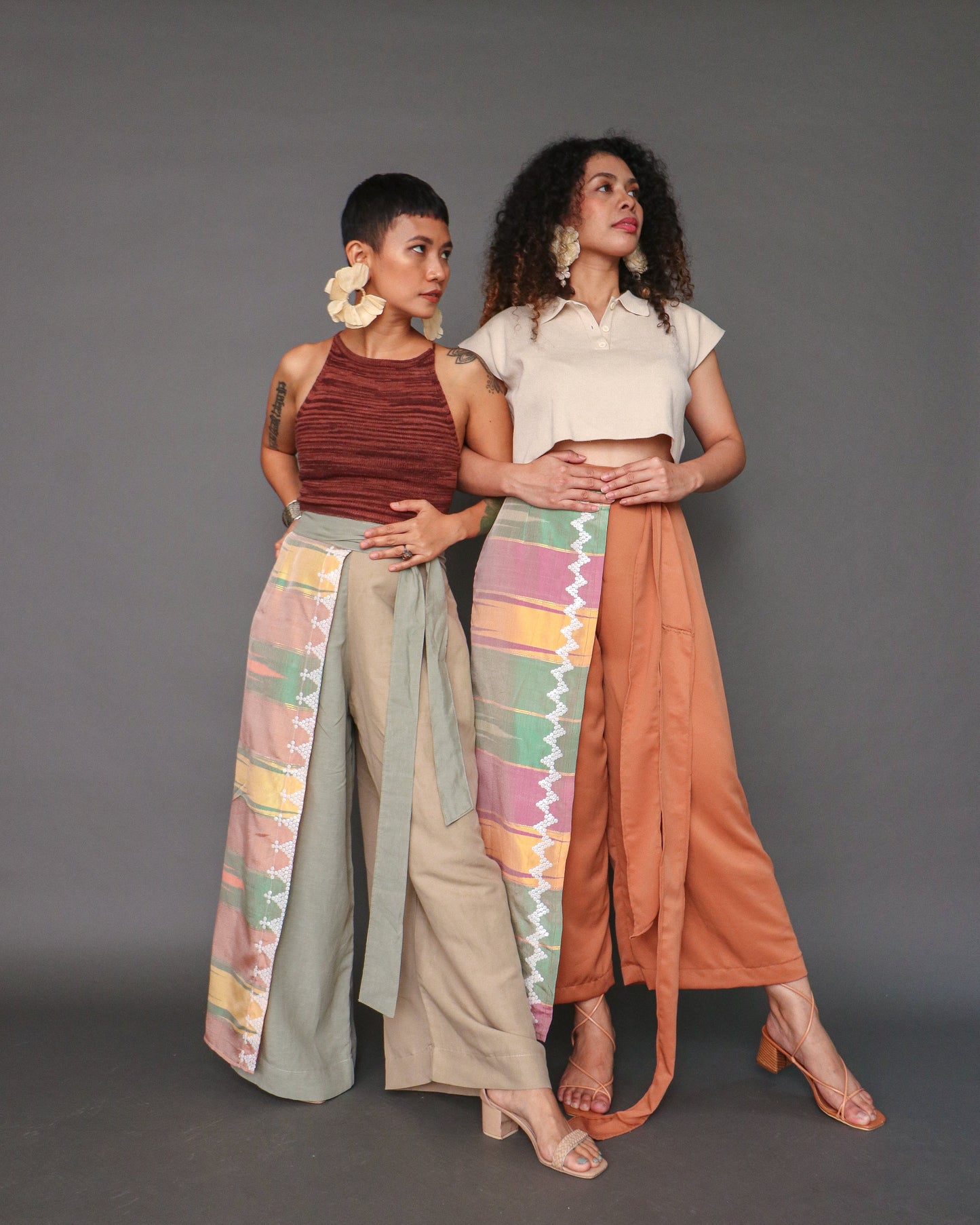 Rampa Wrap Wide Pants in Rare Inaul Weave in Rustic Brown