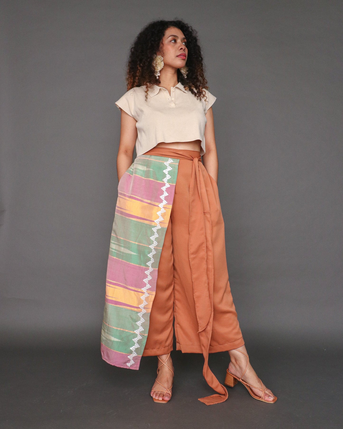 Rampa Wrap Wide Pants in Rare Inaul Weave in Rustic Brown
