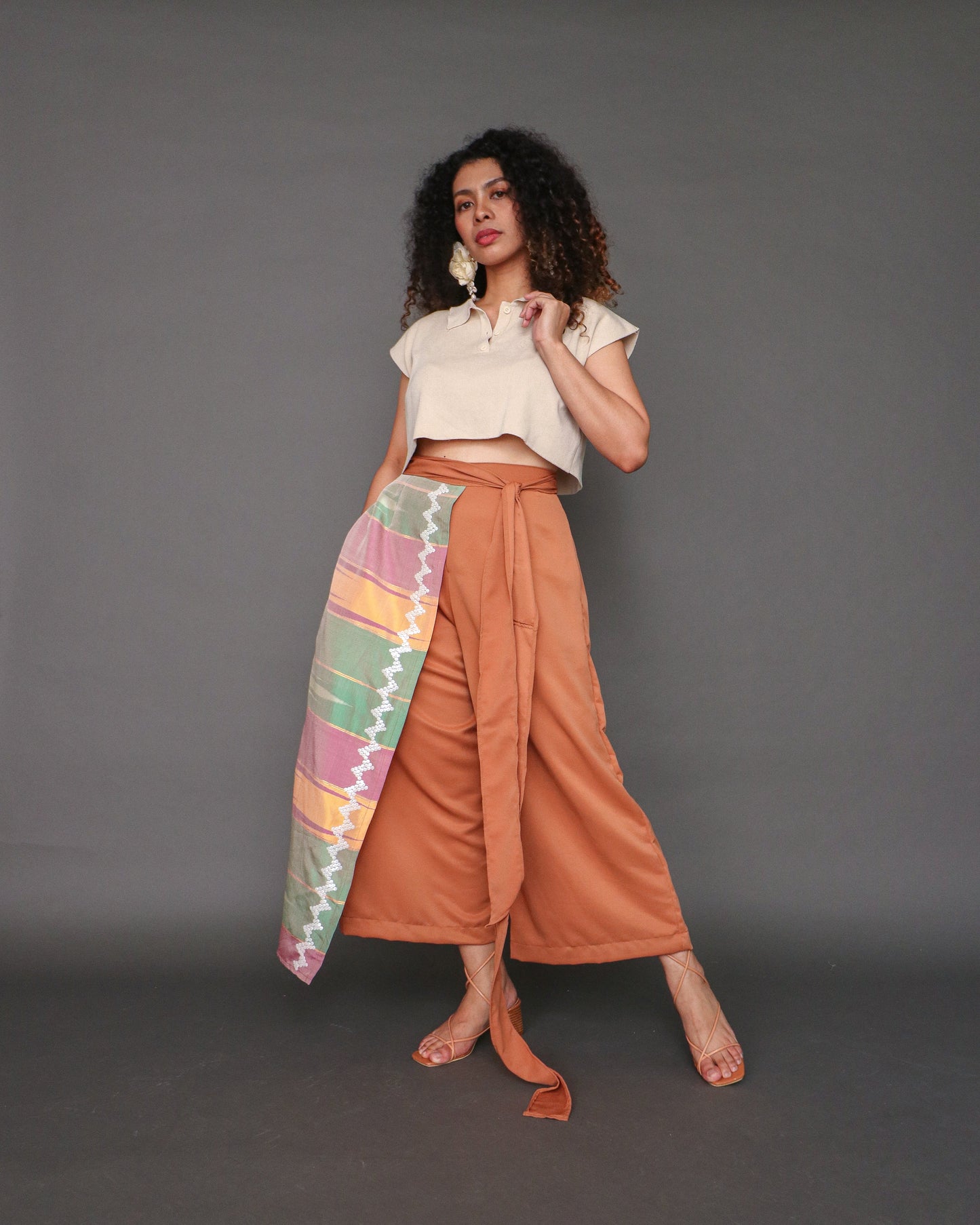 Rampa Wrap Wide Pants in Rare Inaul Weave in Rustic Brown