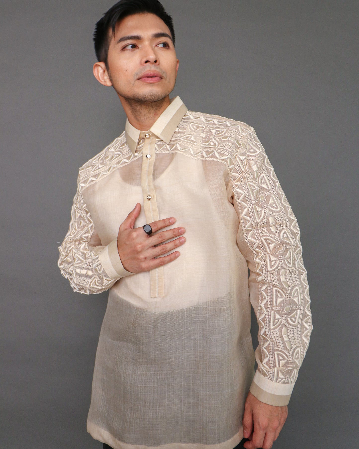 Matipuno Premium Pina Barong for Men in Geometric Pattern by Berches