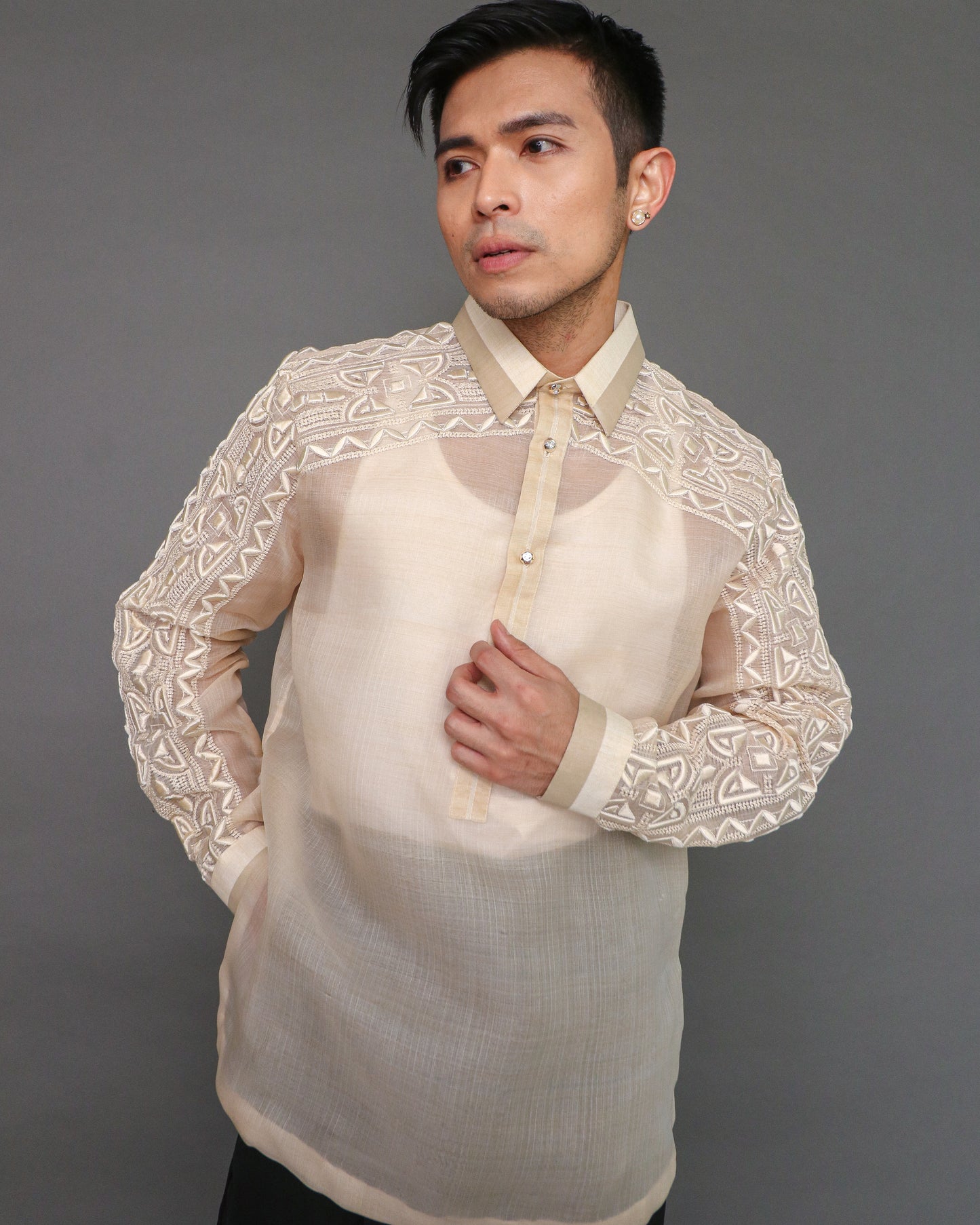 Matipuno Premium Pina Barong for Men in Geometric Pattern by Berches