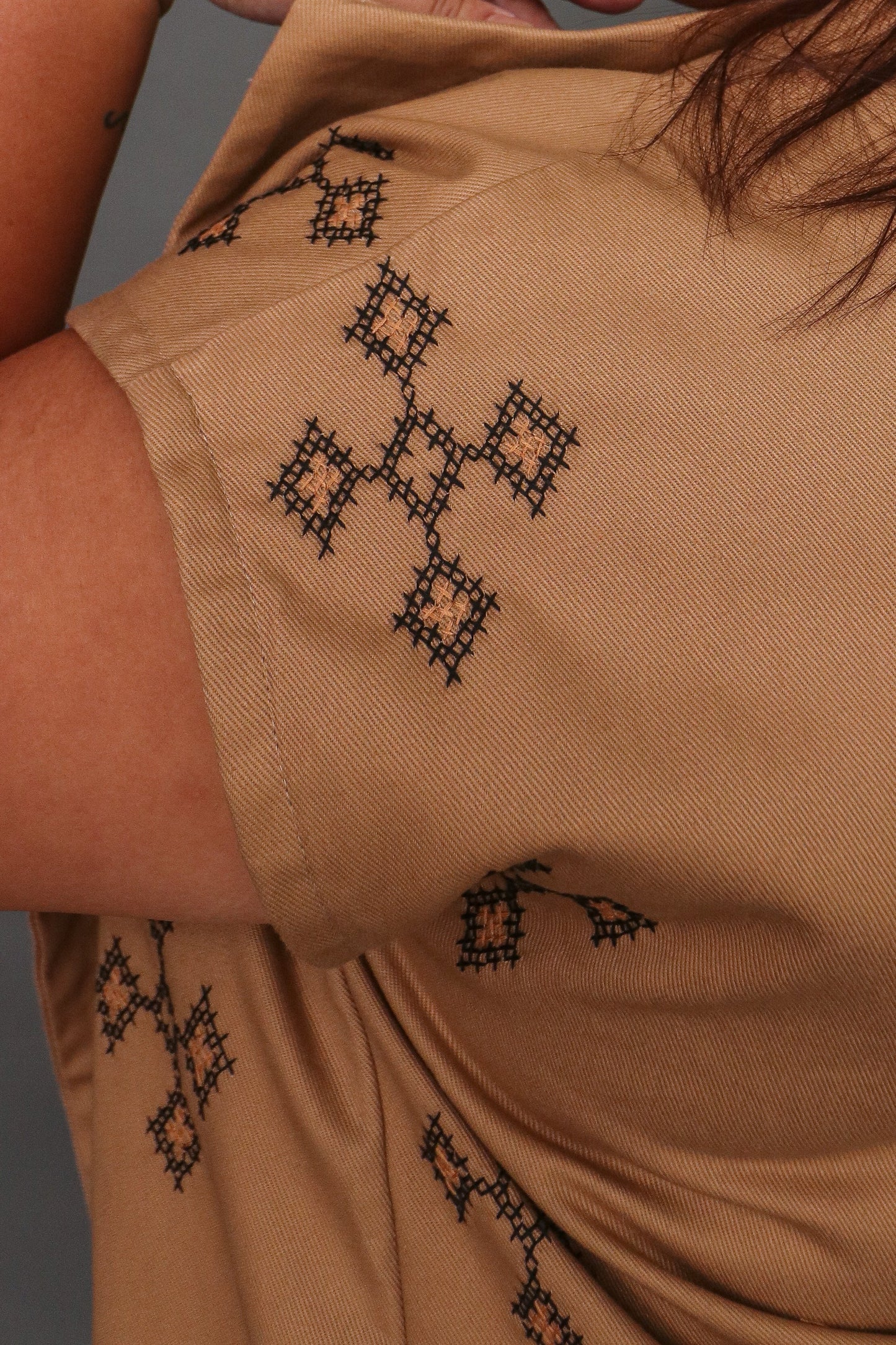 Kagalanggalang Trench Kimono with Nesif Embroidery by the Tboli Tribe in Brown