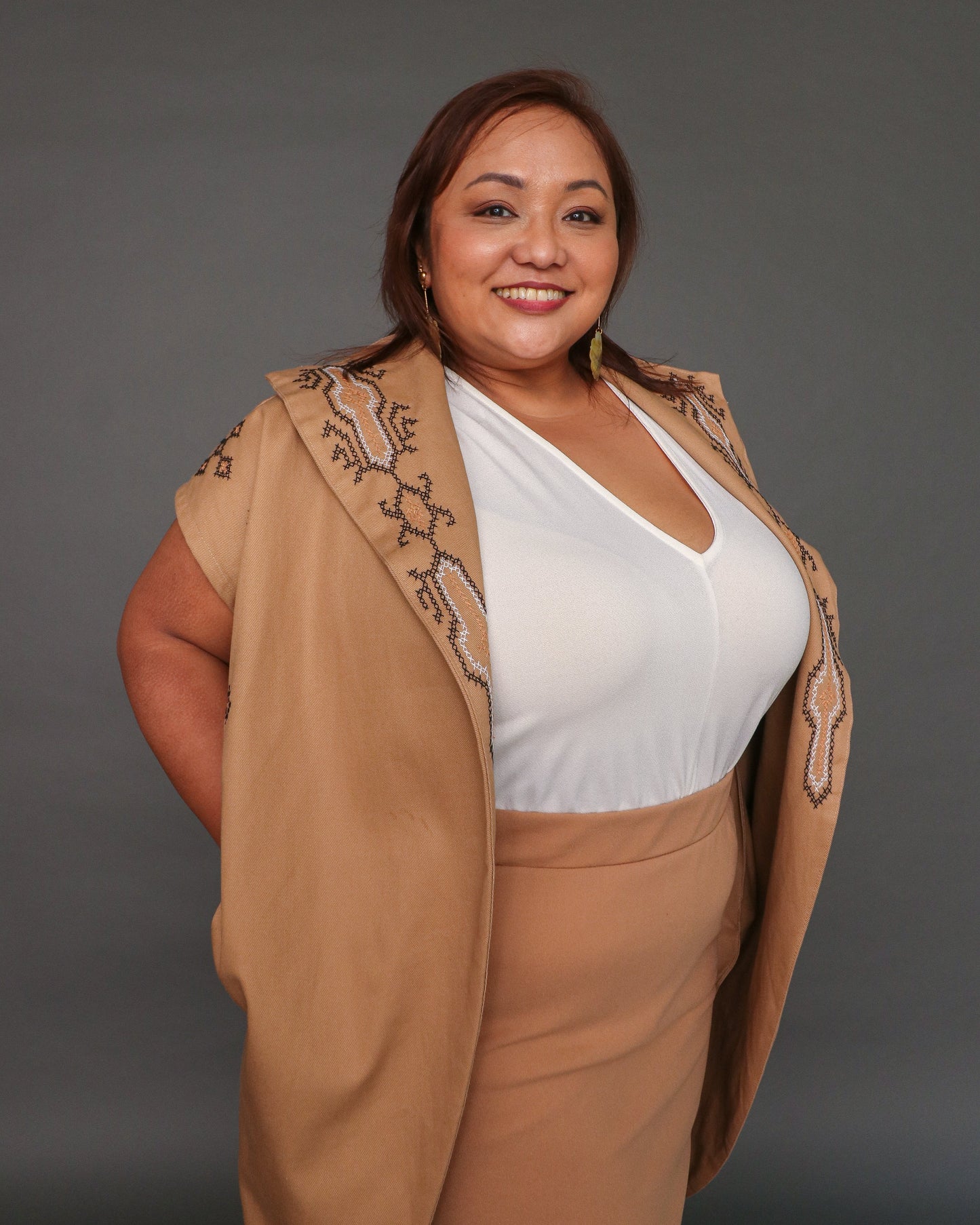 Kagalanggalang Trench Kimono with Nesif Embroidery by the Tboli Tribe in Brown