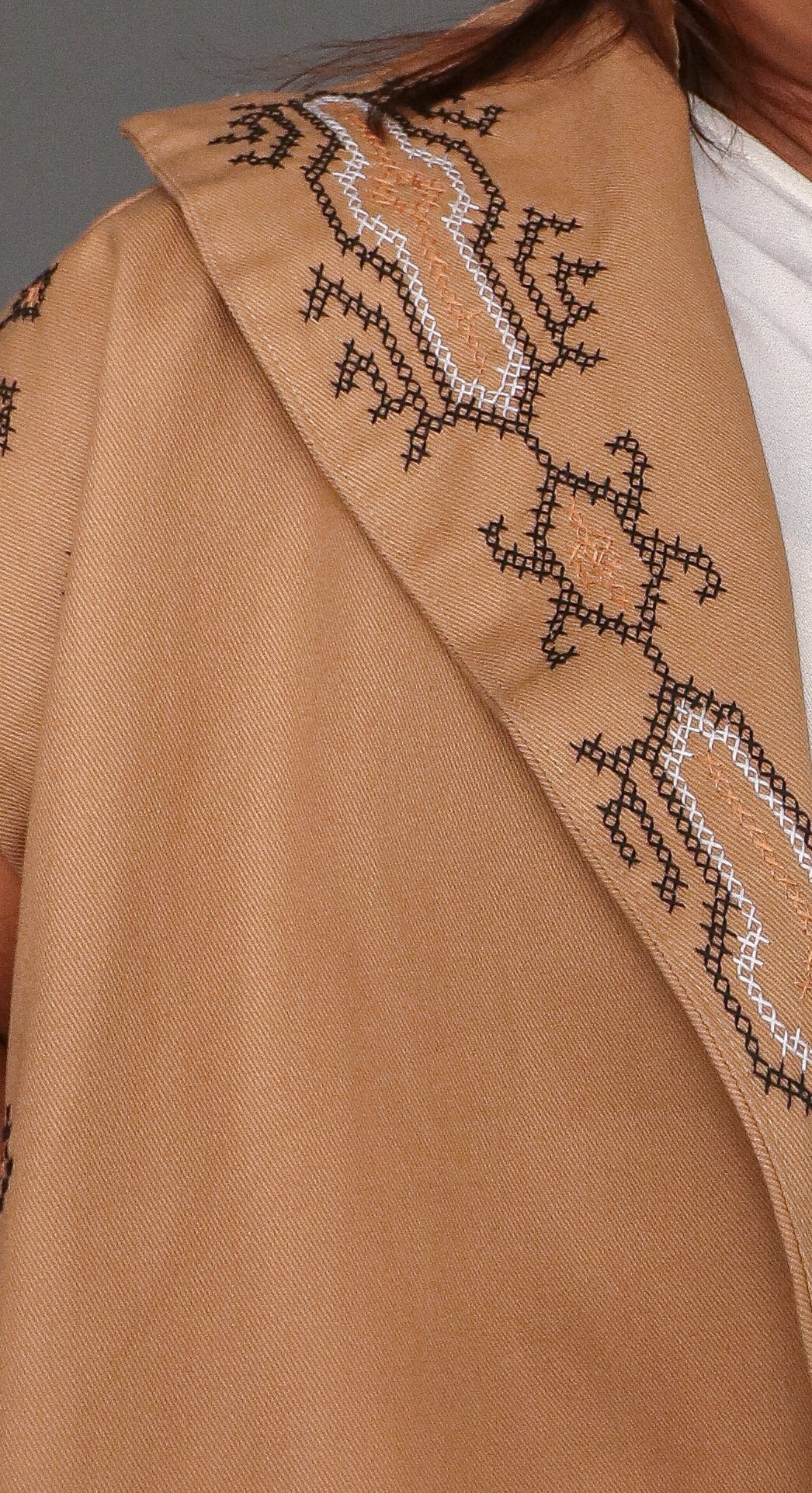 Kagalanggalang Trench Kimono with Nesif Embroidery by the Tboli Tribe in Brown