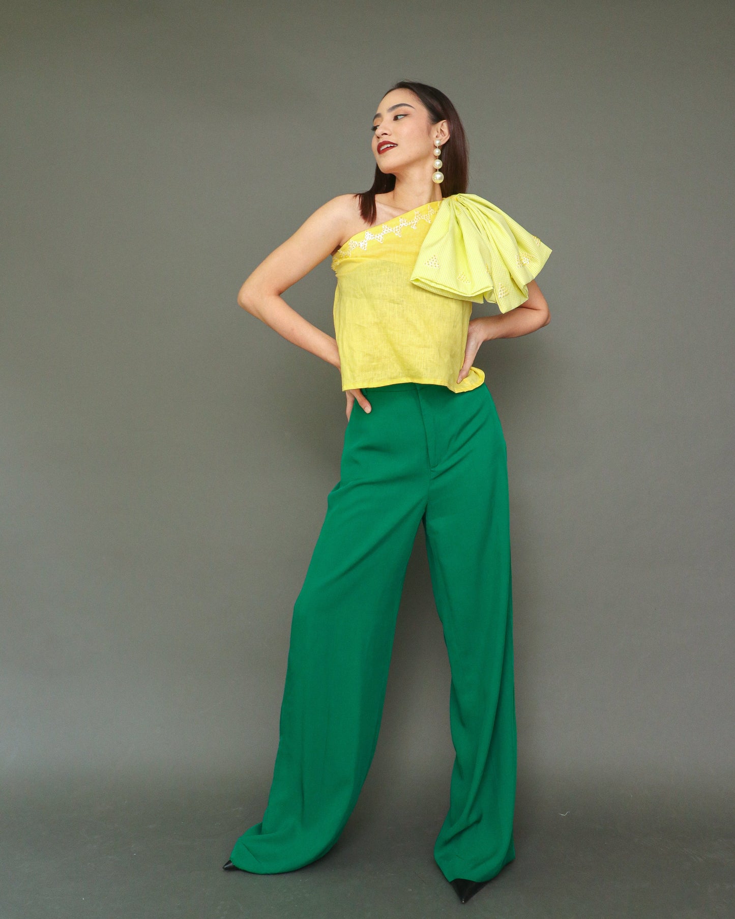 Gabriela Blouse with Huge Ribbon Accent in Yellow