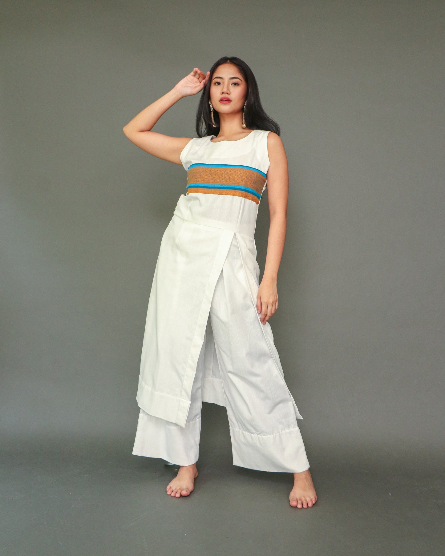 Lilac Long Slit Dress with Wide Pants Coords