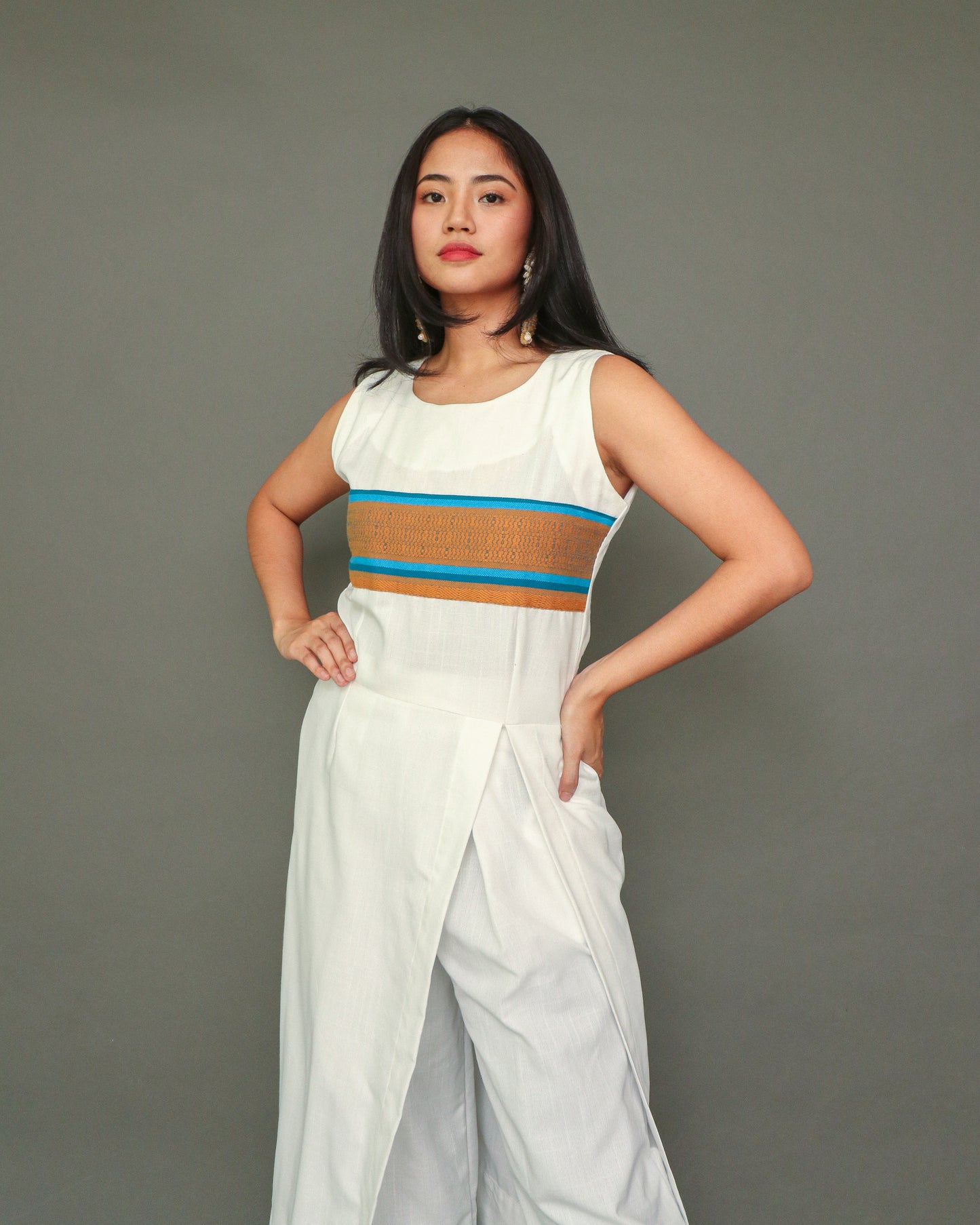 Lilac Long Slit Dress with Wide Pants Coords