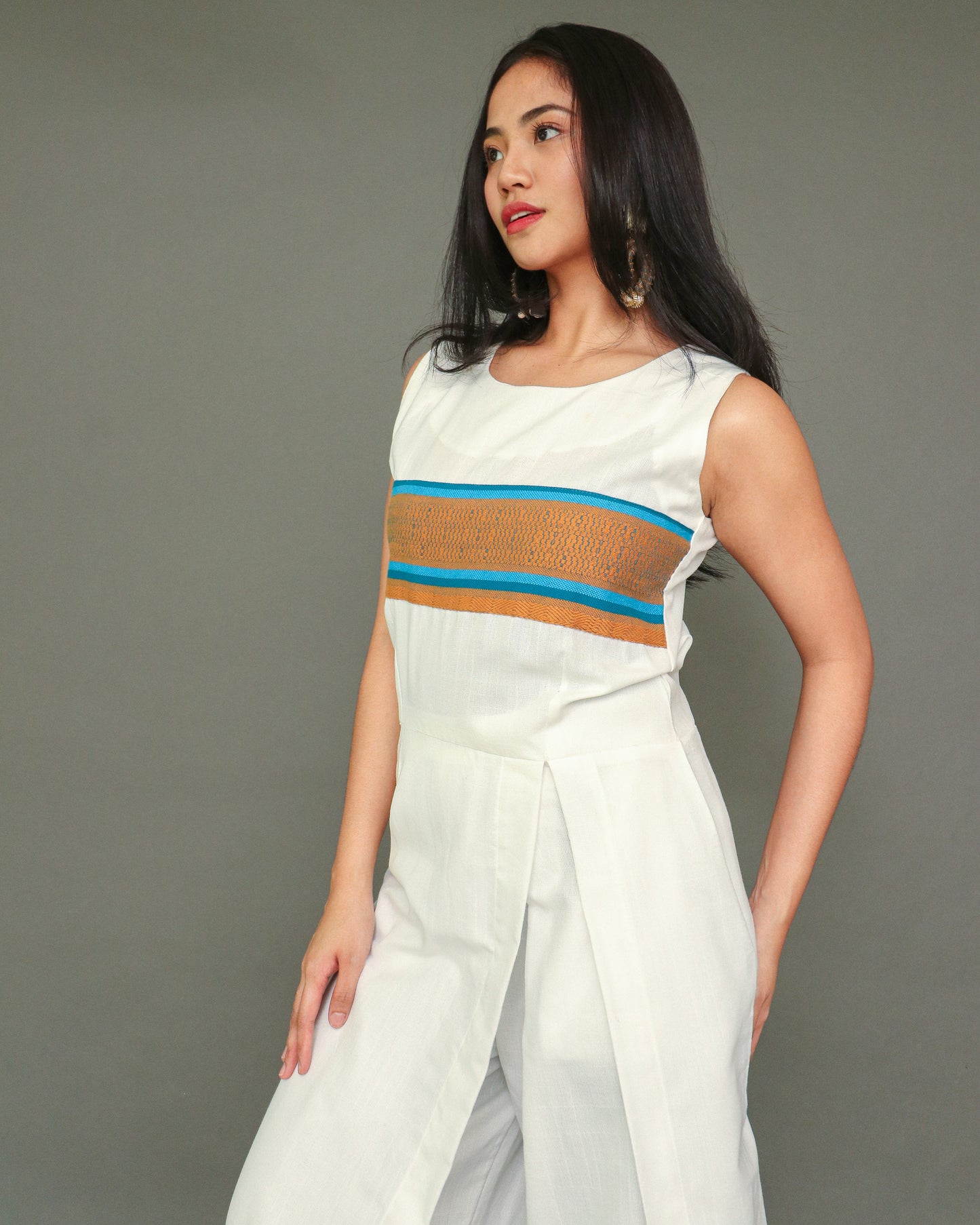Lilac Long Slit Dress with Wide Pants Coords
