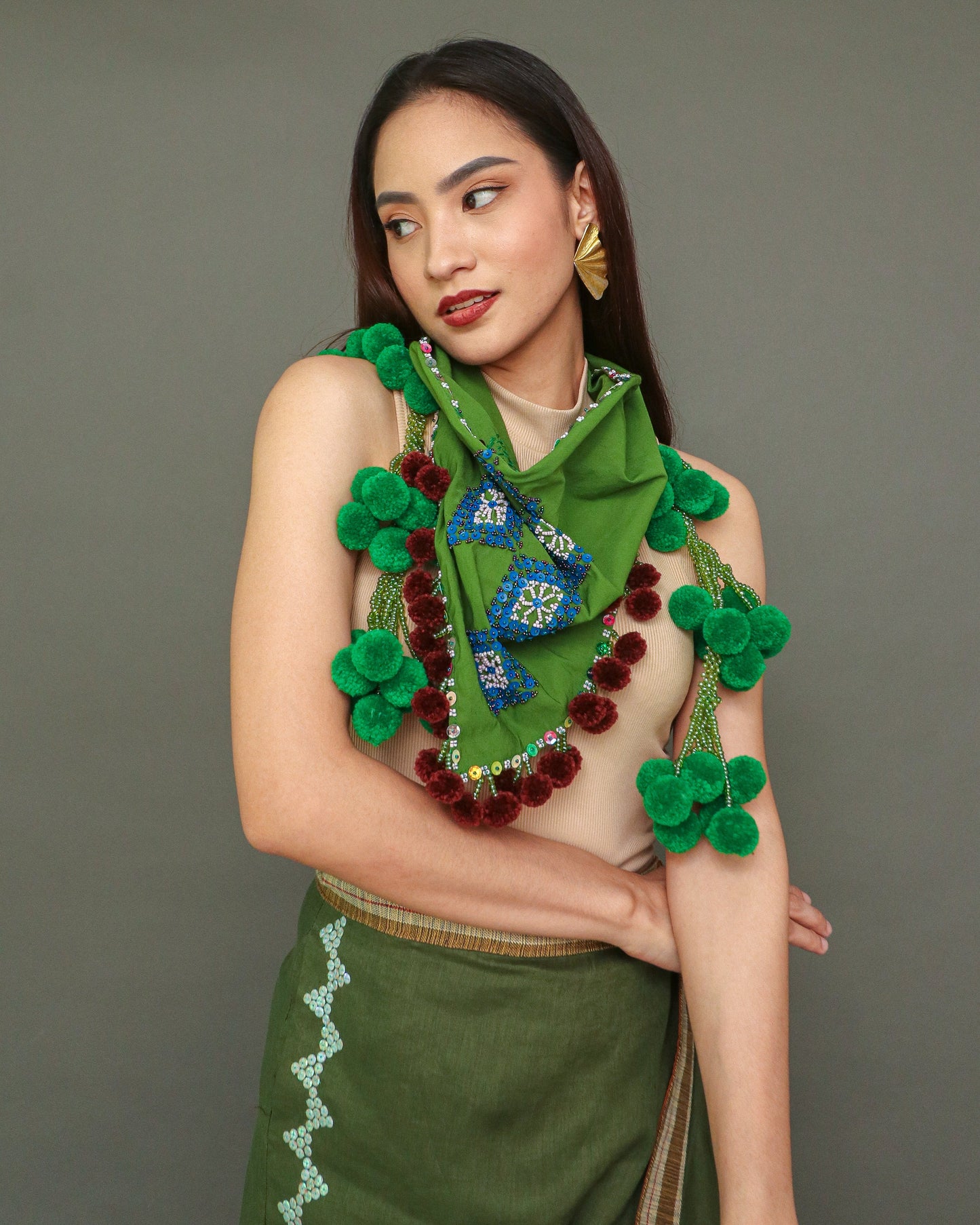 Tangkulo Scarf of Bagobo in Digos in Dark Green