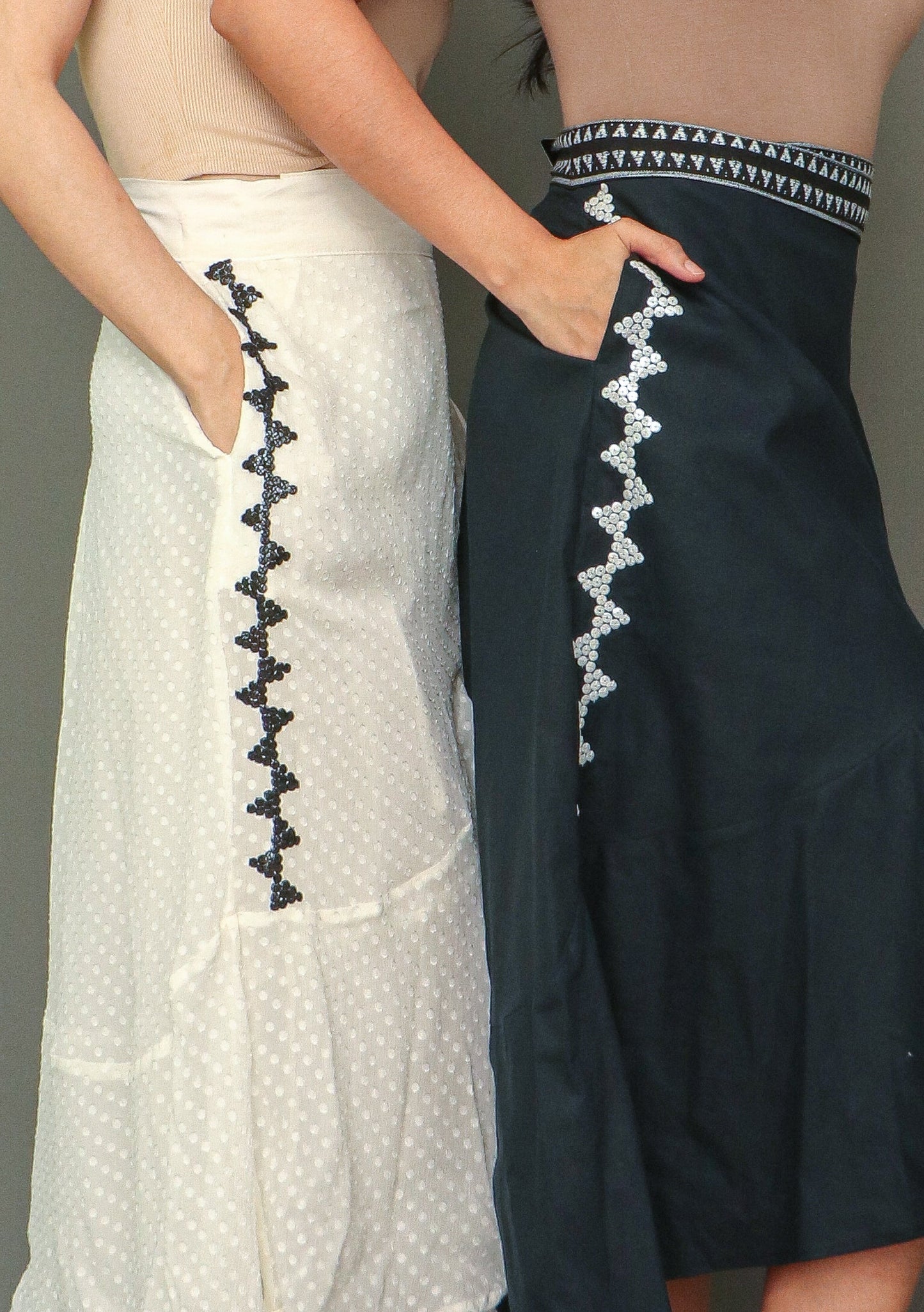 Buong Araw Linen Wrap Skirt with Hand Embroidery and Deep Pockets in Black