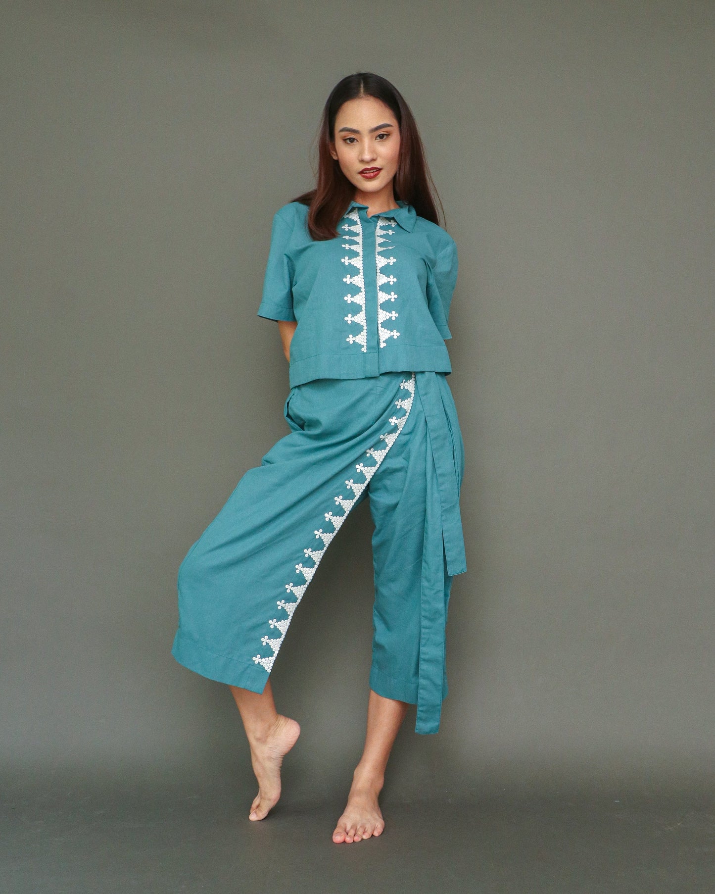 Lakwatsa Coords Blue Linen with Hand Embroidery