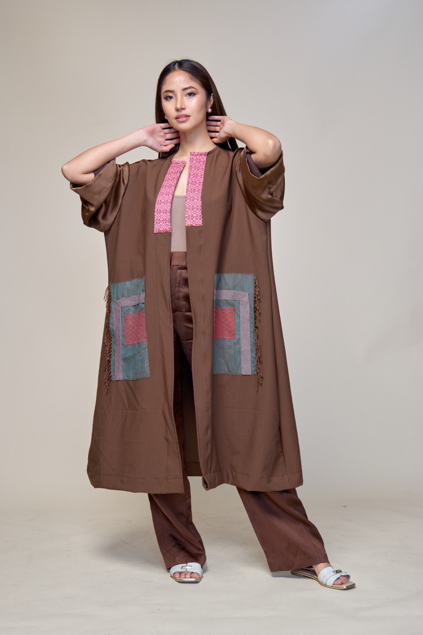Coffee Kaftan in Philippine Silk and Hablon Weave