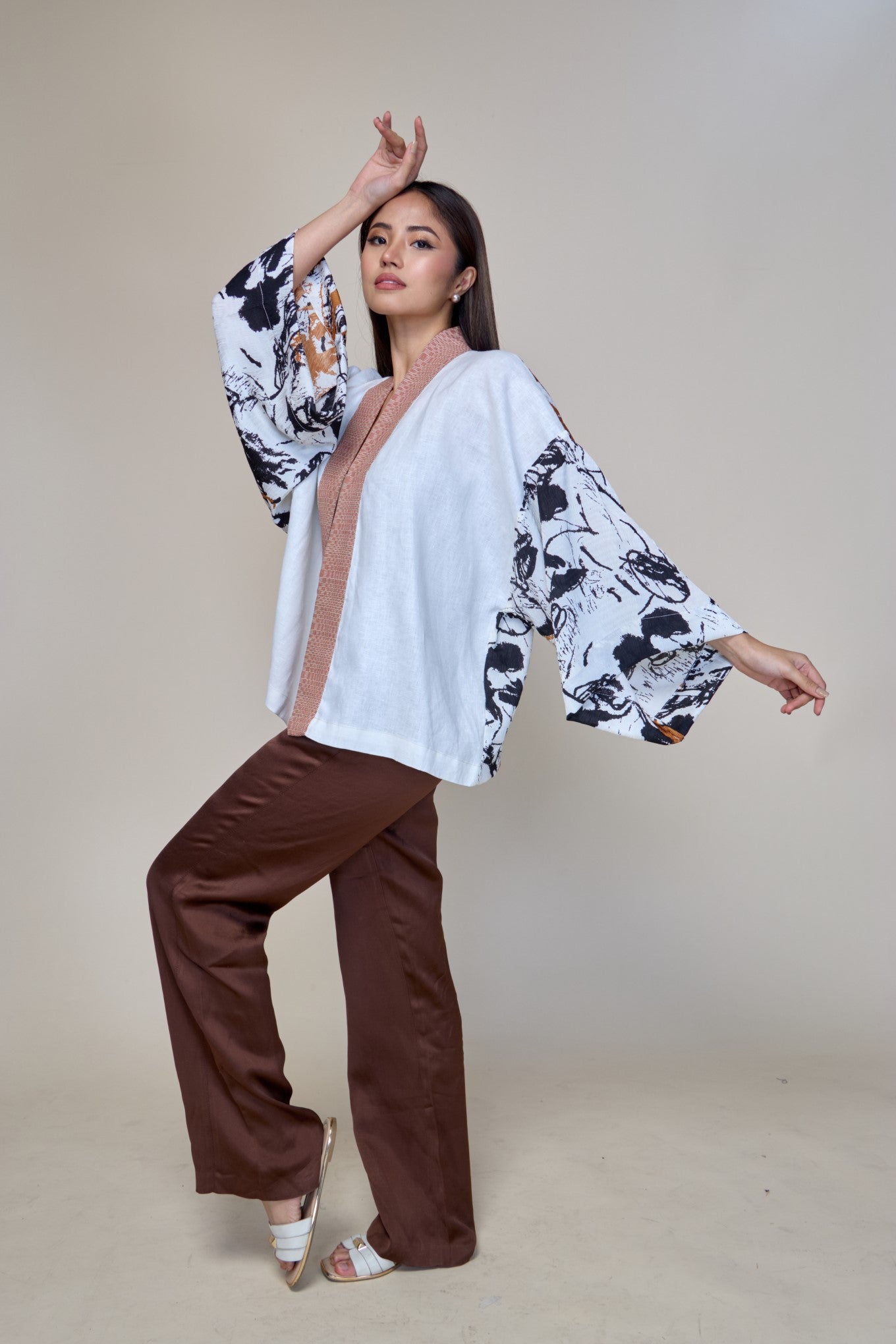 White Pure Linen Samurai Poncho with Binakol Weave