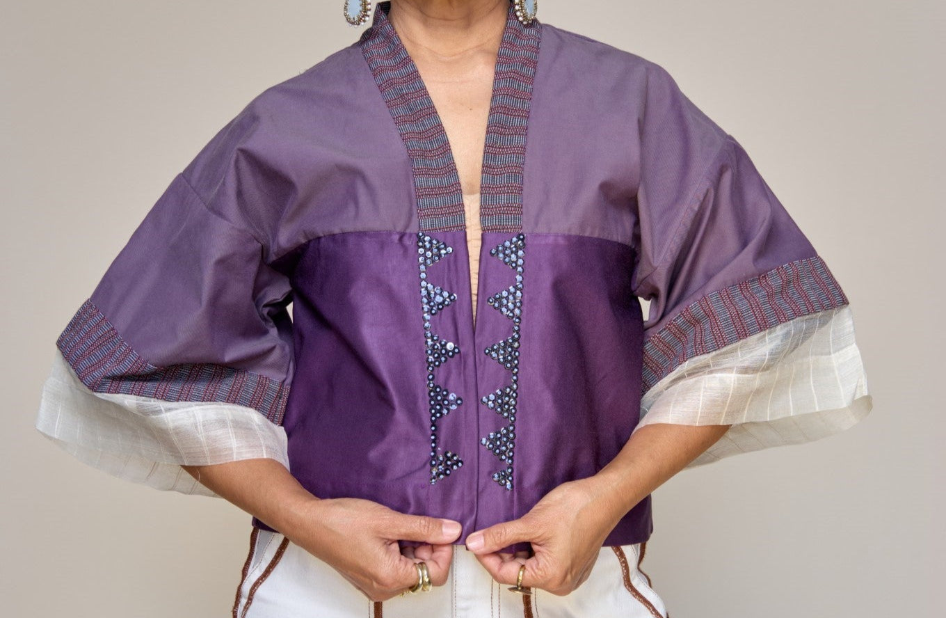 Deep Burgundy Barong Kimono with Hand Embroidery