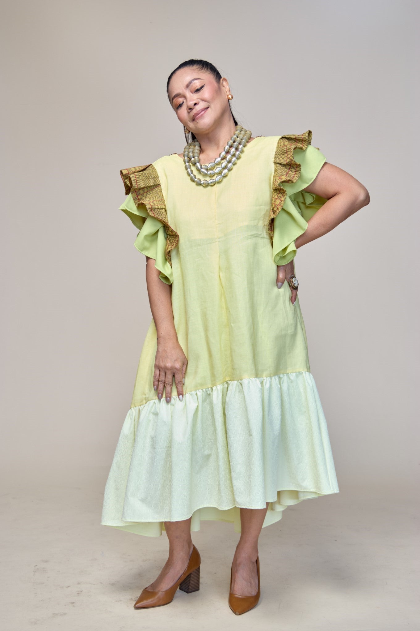 Masayahin Balloon Yellow Dress with Fluffy Local Weaves