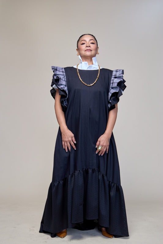 Masayahin Balloon Black Dress with Fluffy Local Weaves