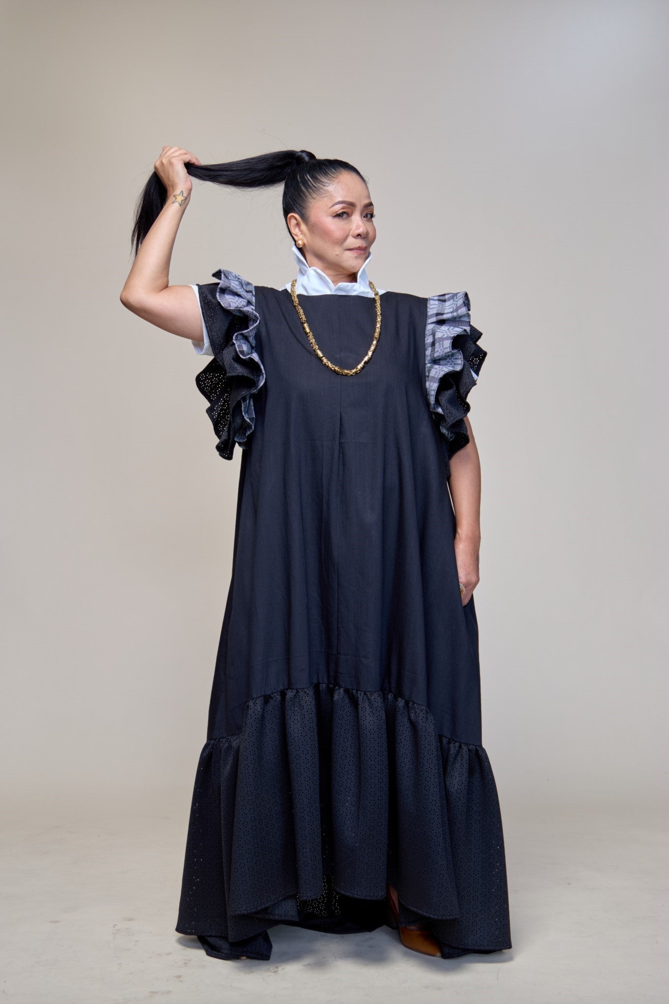 Masayahin Balloon Black Dress with Fluffy Local Weaves