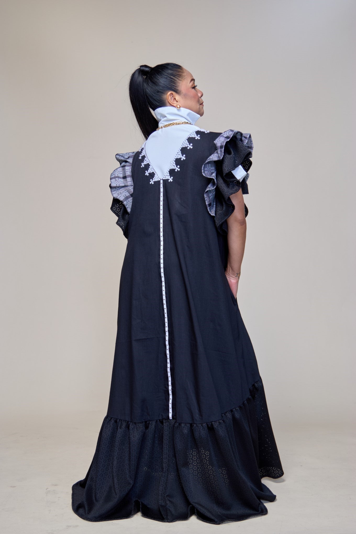 Masayahin Balloon Black Dress with Fluffy Local Weaves