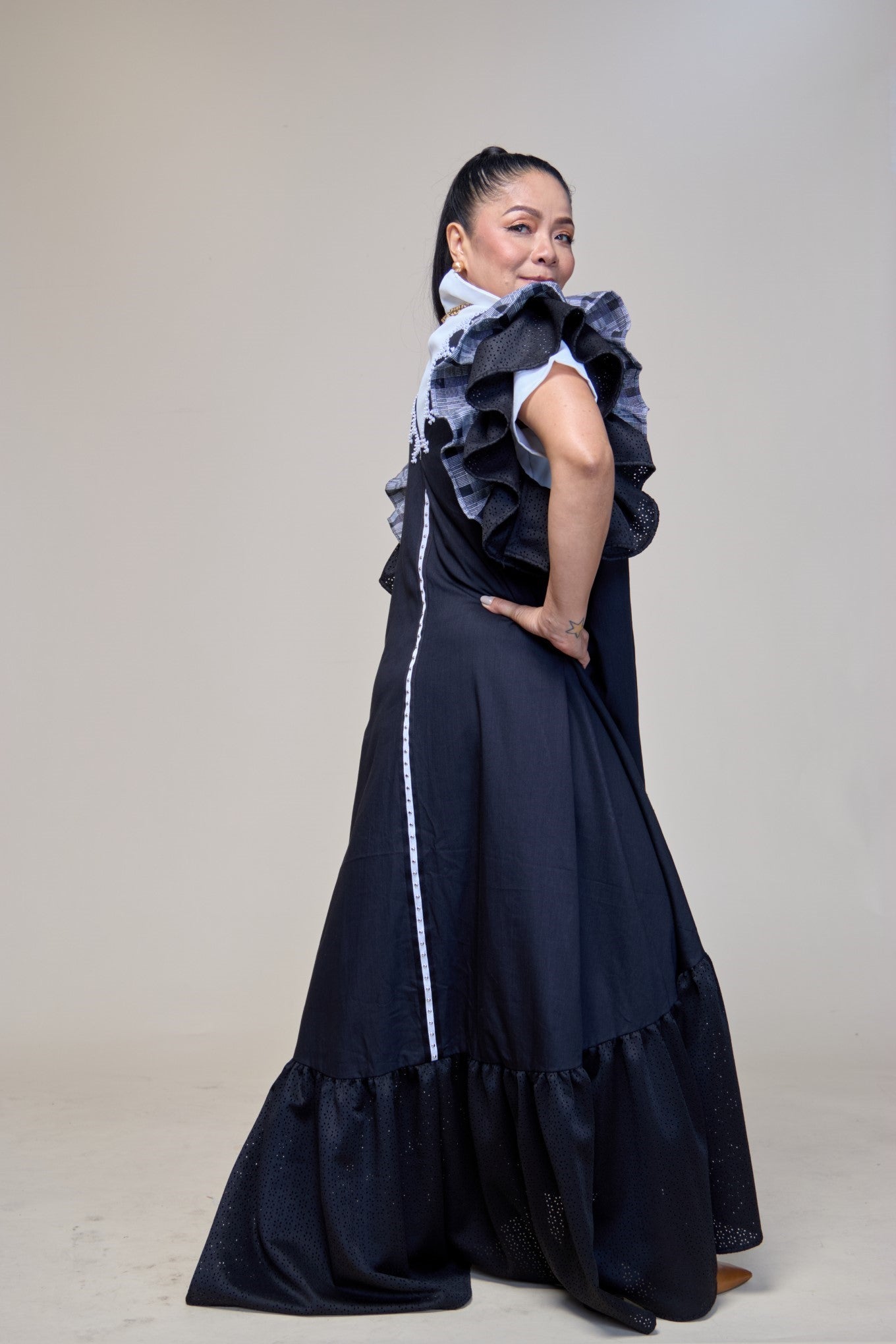 Masayahin Balloon Black Dress with Fluffy Local Weaves