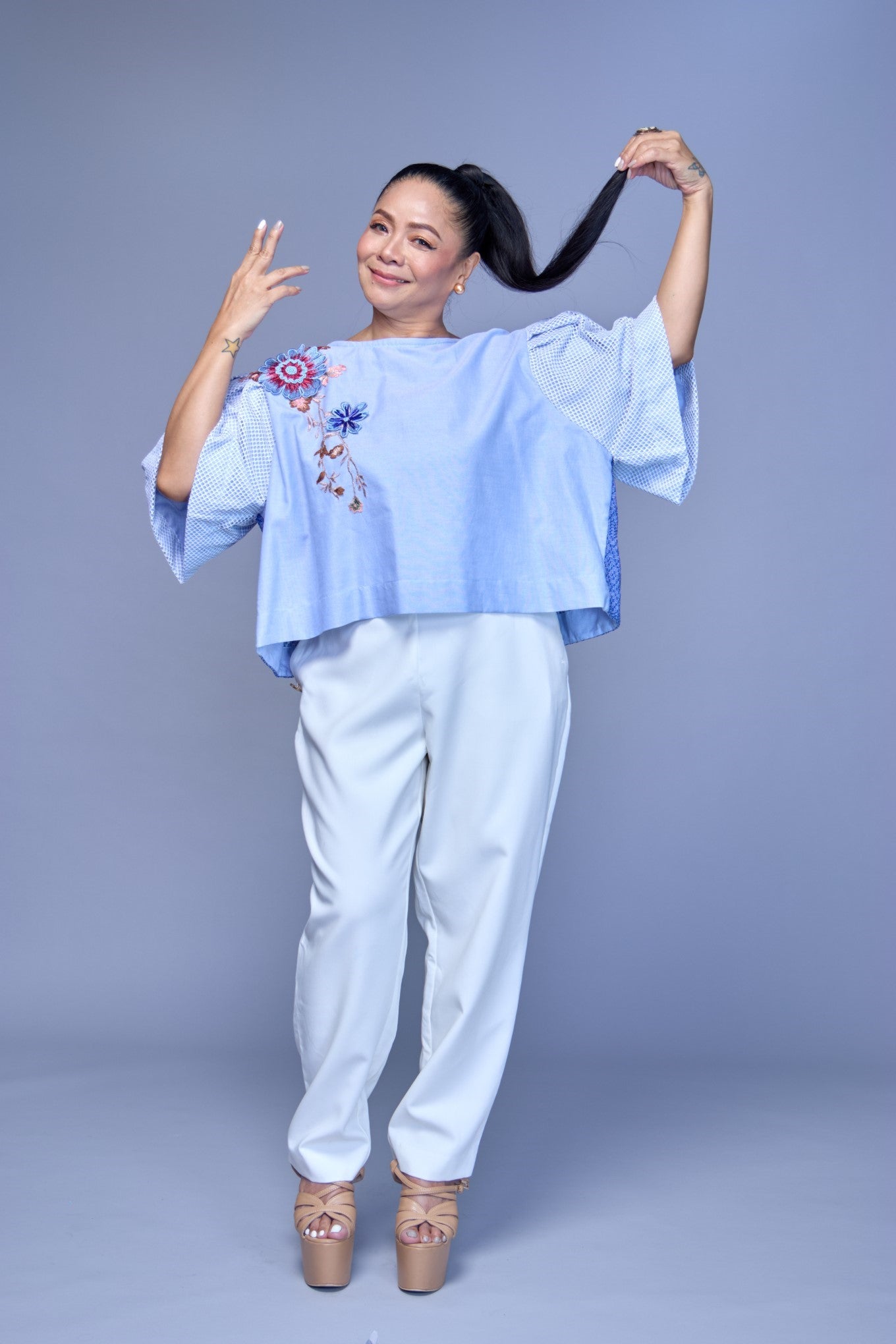 Baliktaran Blue Top with 100% Negros Cotton Weave