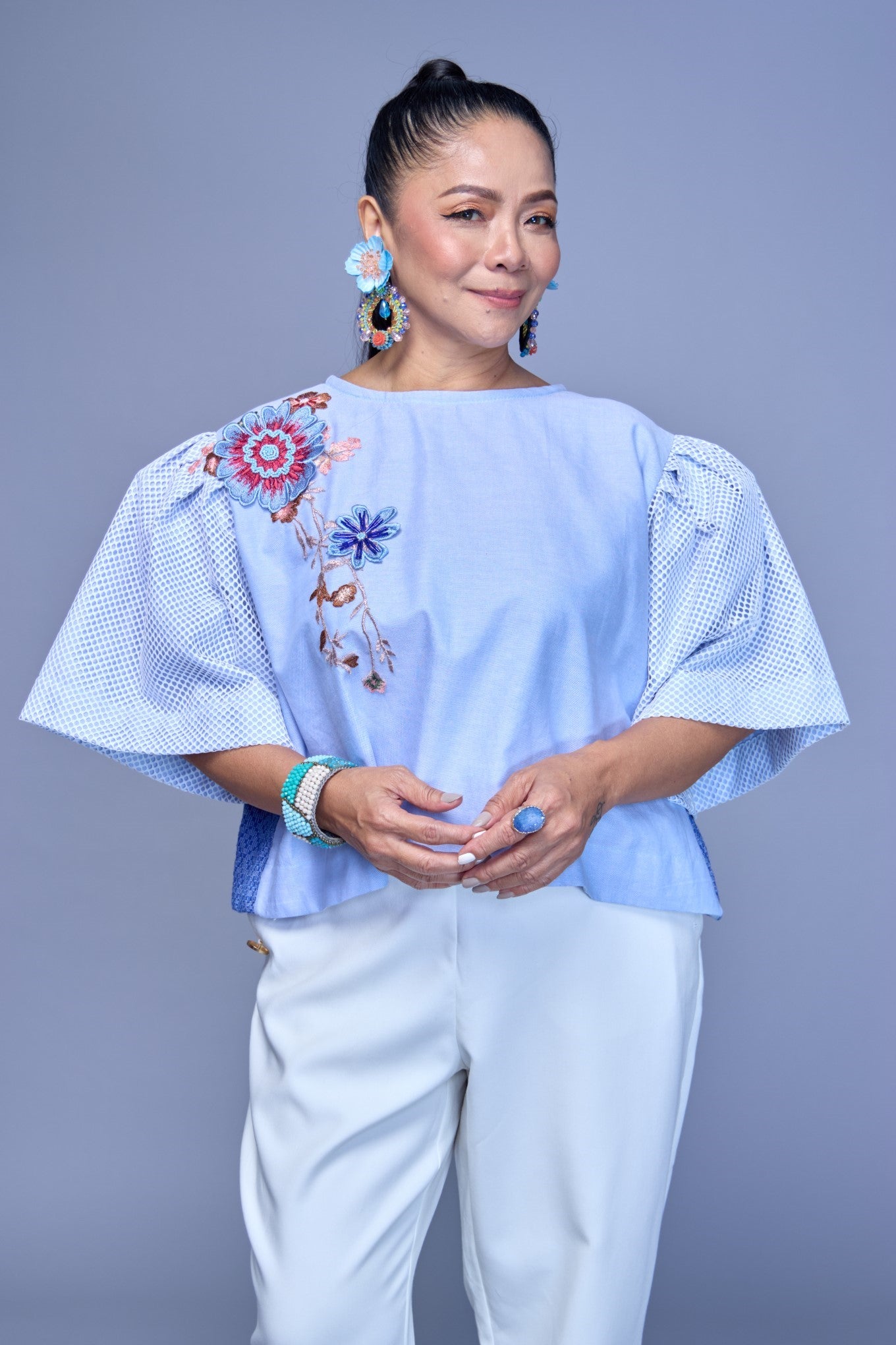 Baliktaran Blue Top with 100% Negros Cotton Weave