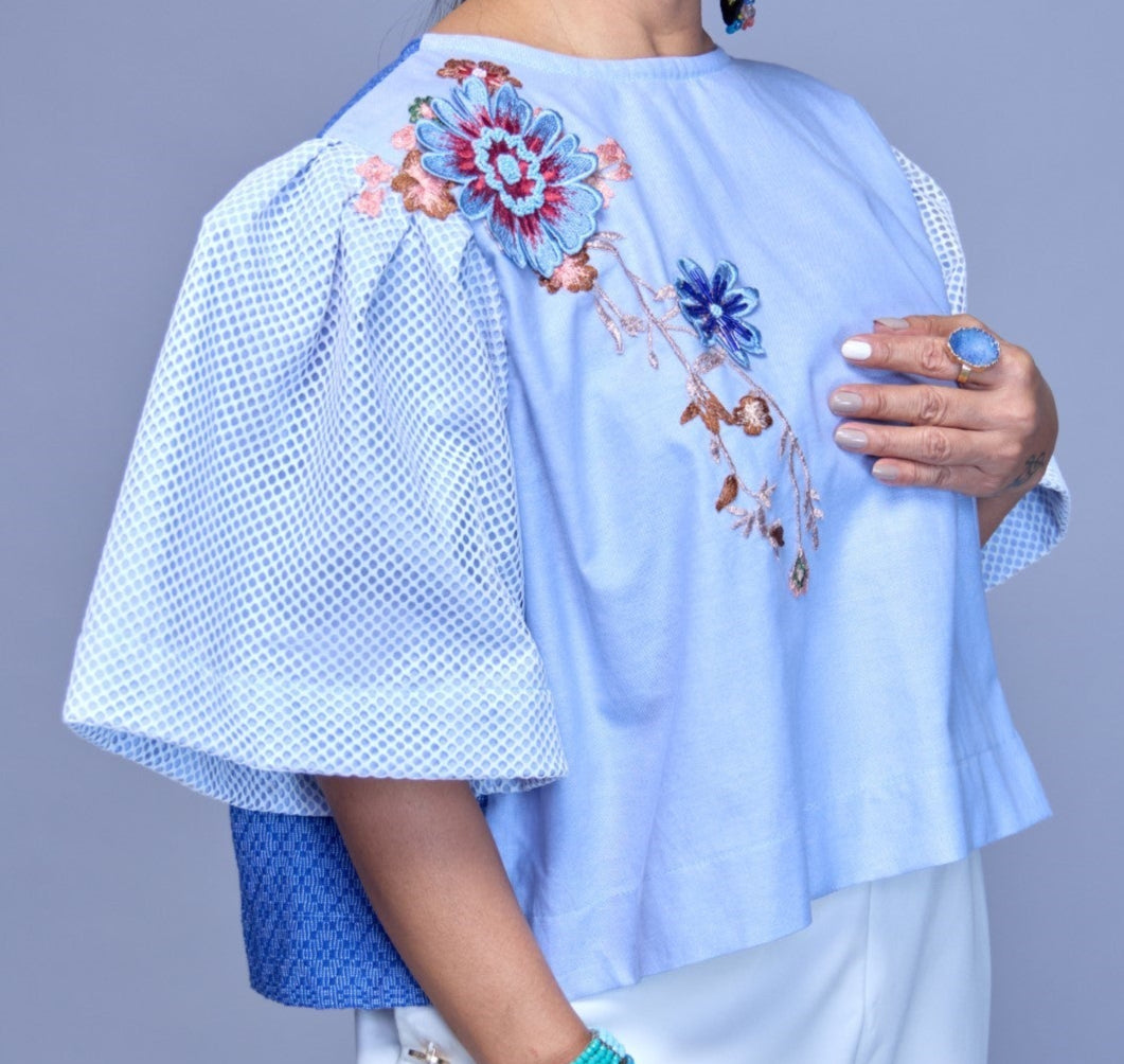Baliktaran Blue Top with 100% Negros Cotton Weave