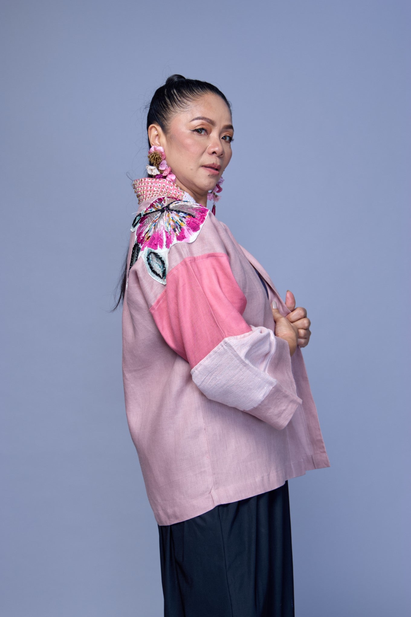 Itinakda Old Rose Pure Linen Cover UP Poncho with Hand Embroidery