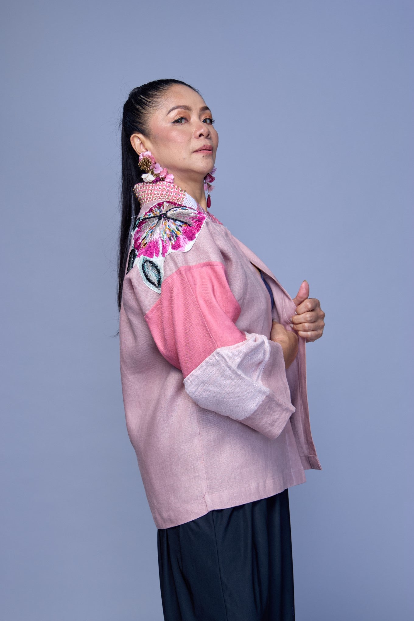 Itinakda Old Rose Pure Linen Cover UP Poncho with Hand Embroidery
