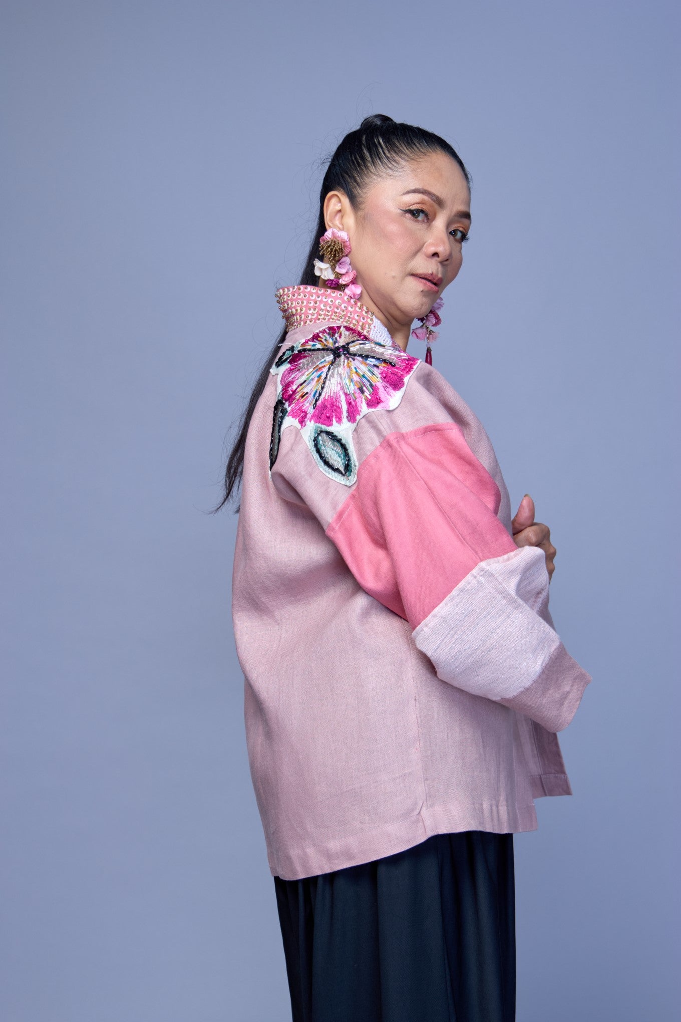 Itinakda Old Rose Pure Linen Cover UP Poncho with Hand Embroidery