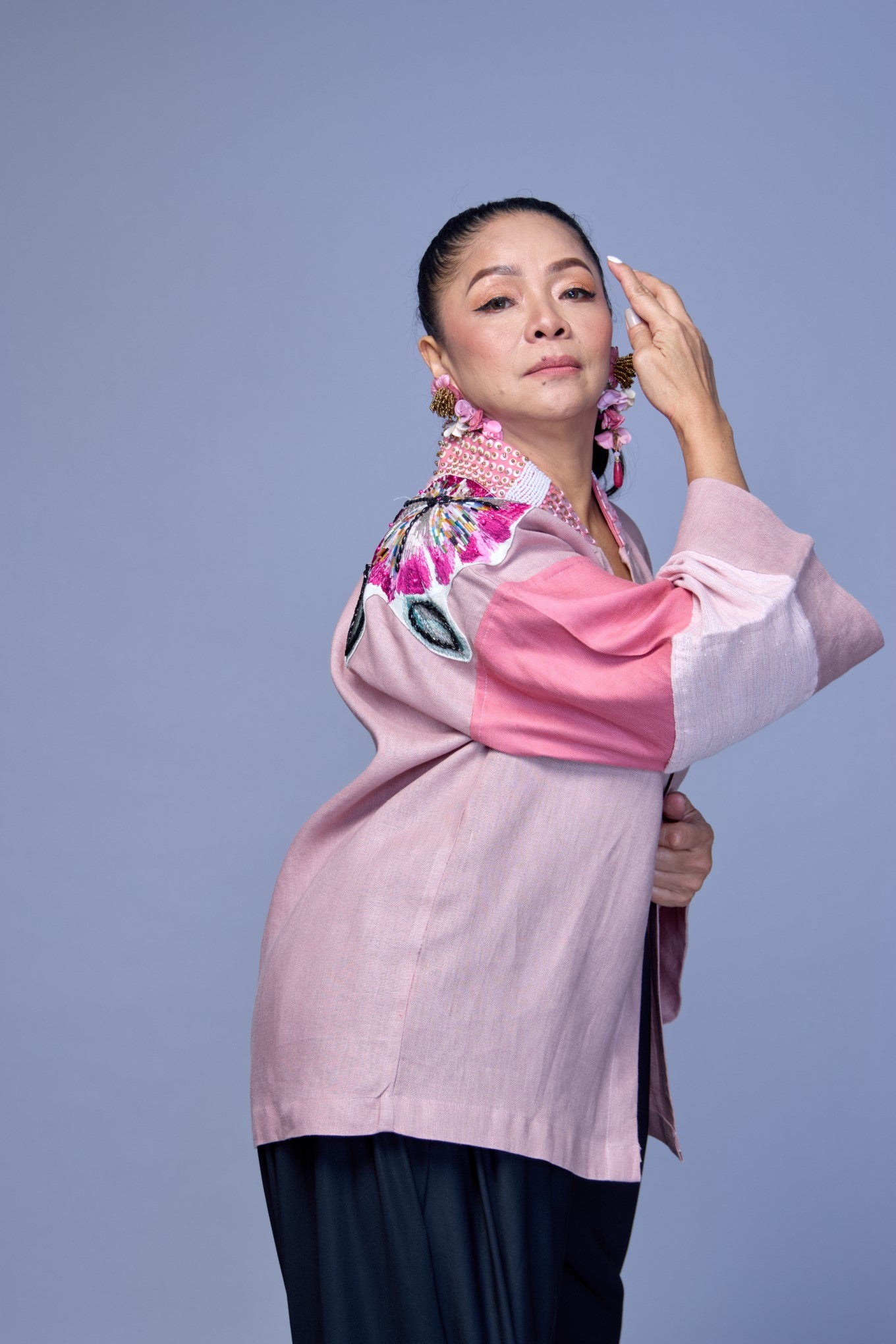 Itinakda Old Rose Pure Linen Cover UP Poncho with Hand Embroidery