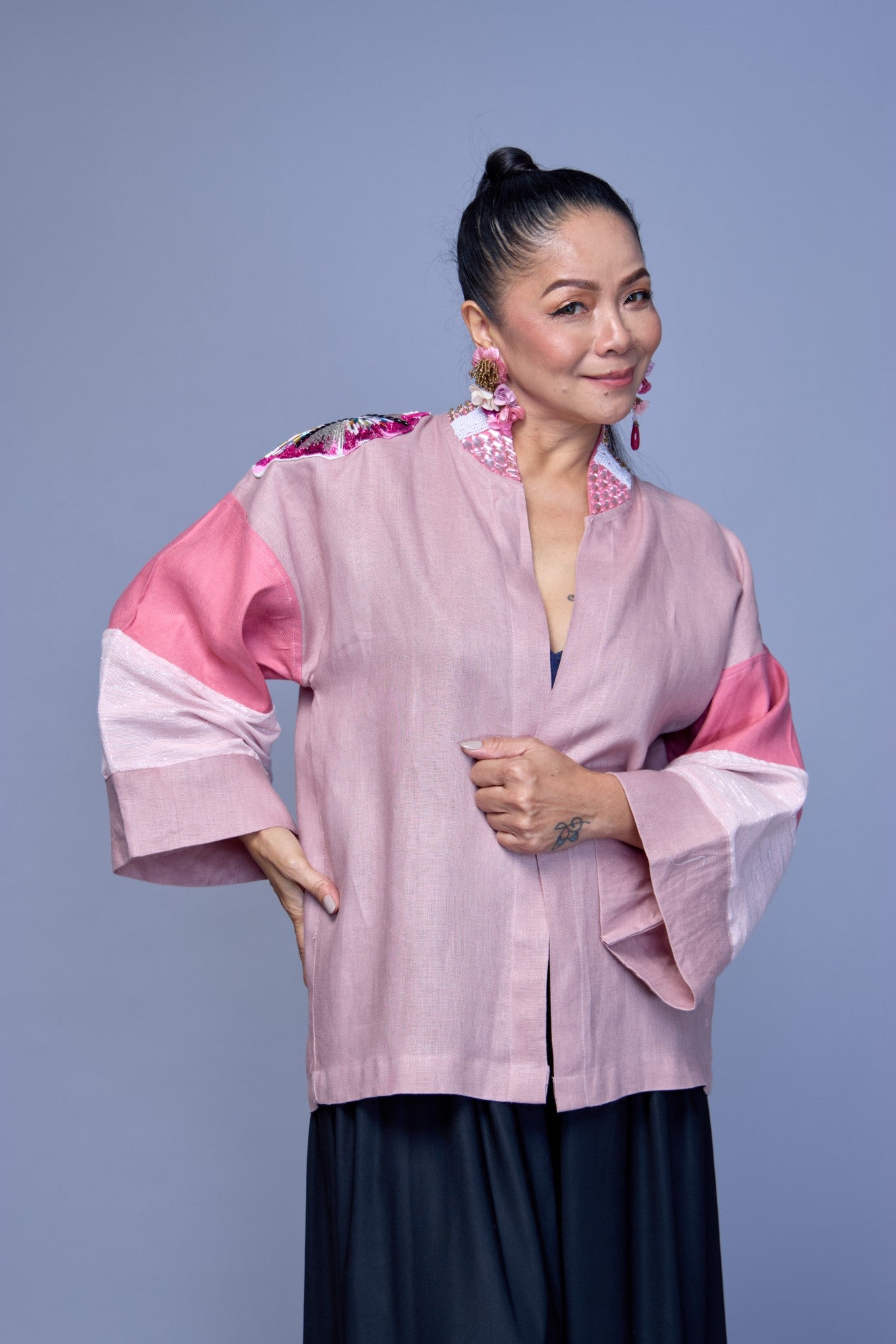 Itinakda Old Rose Pure Linen Cover UP Poncho with Hand Embroidery