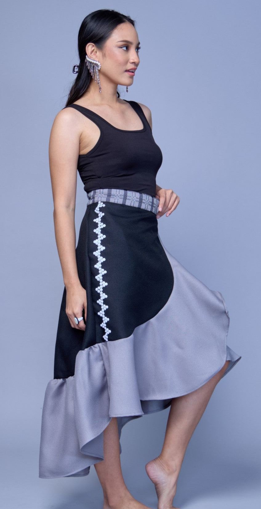 Sayaw Black Wrap Skirt with Big Binakol weave and Tboli Embroidery