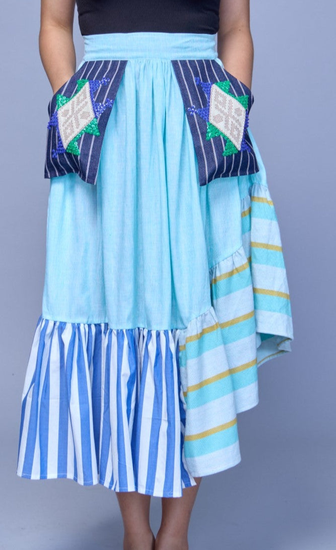 Manila Skirt in Bluegreen with Kantarines Stripes