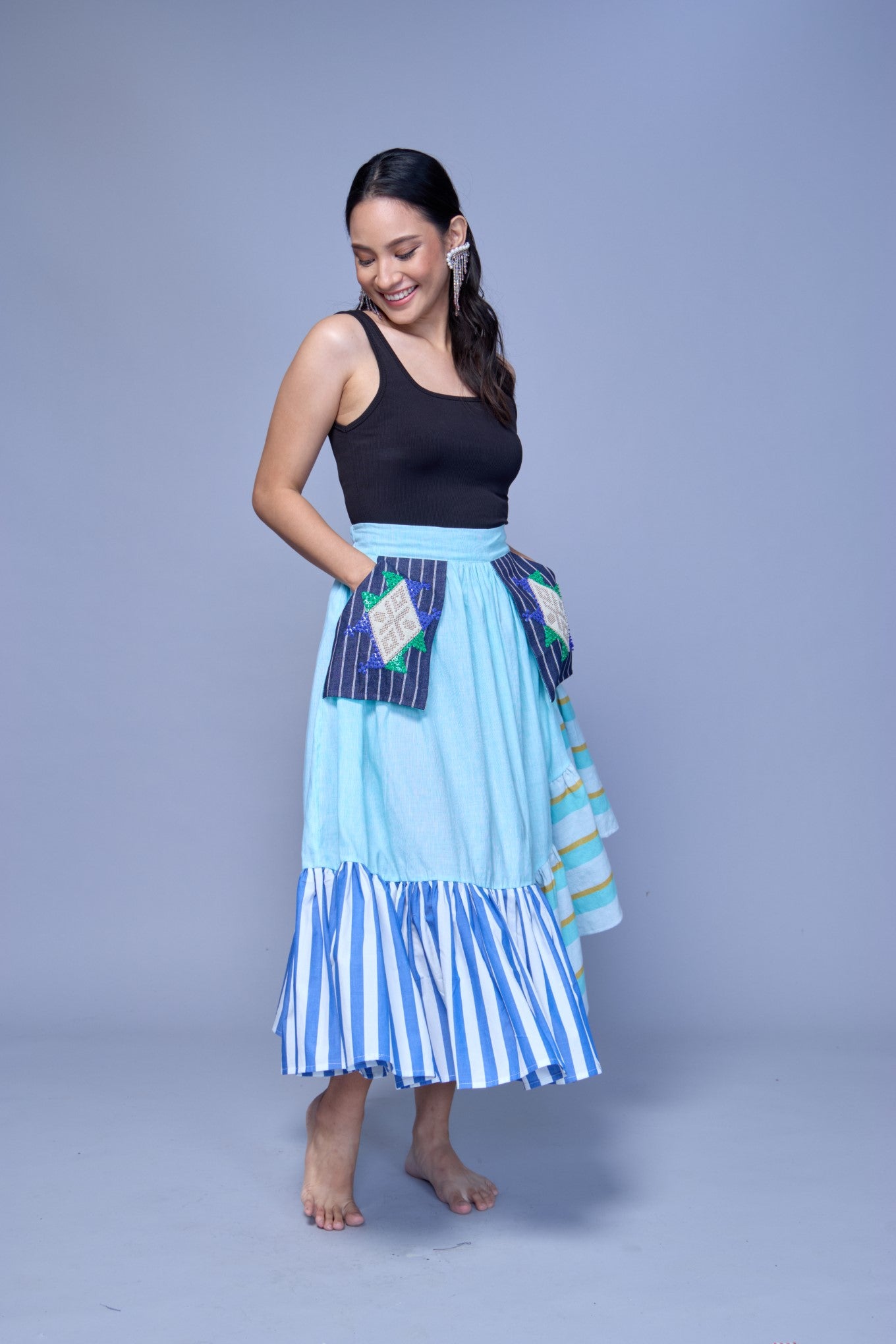 Manila Skirt in Bluegreen with Kantarines Stripes