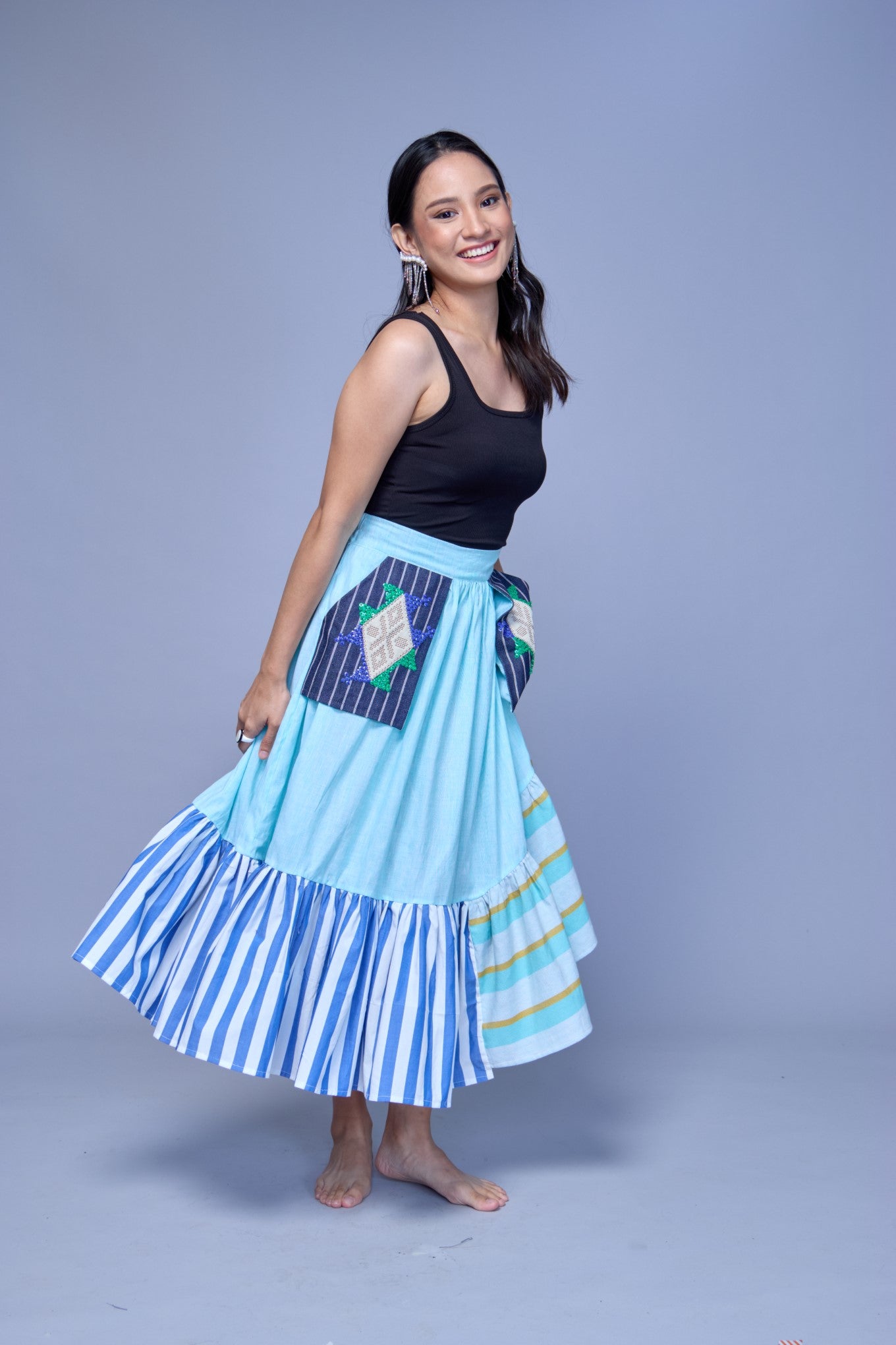Manila Skirt in Bluegreen with Kantarines Stripes