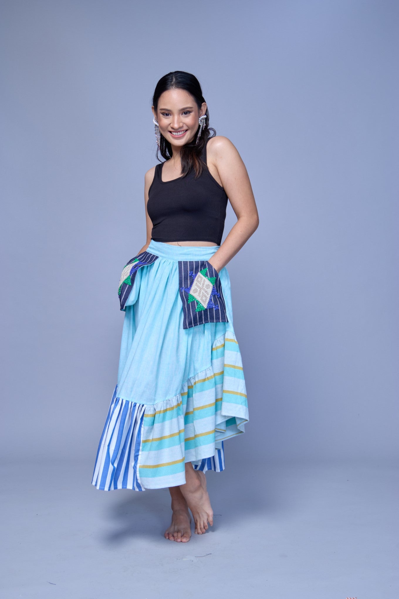 Manila Skirt in Bluegreen with Kantarines Stripes
