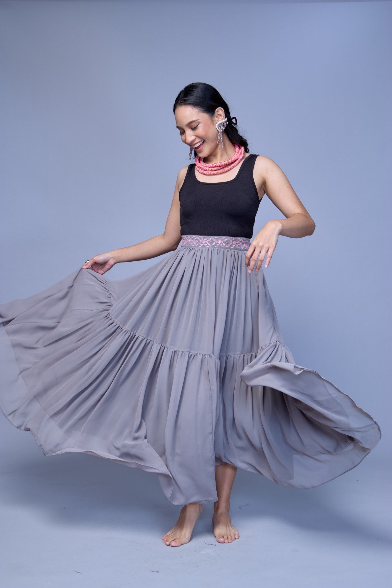 Kagandahan Resort skirt in Lilac Grey with Nesif Embroidery