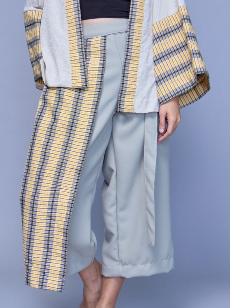 Matatag Pants in Sage Green with Yellow Blue Checkered Binakol Weave