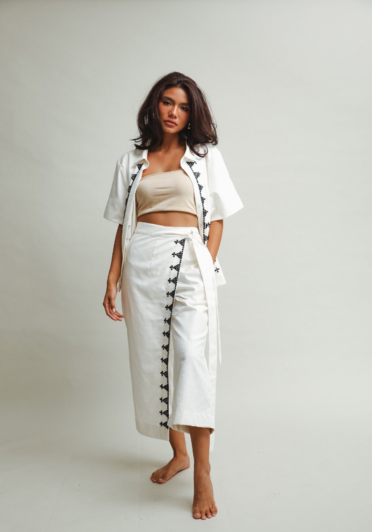 White Lakwatsa Linen Coords with Hand Embroidery