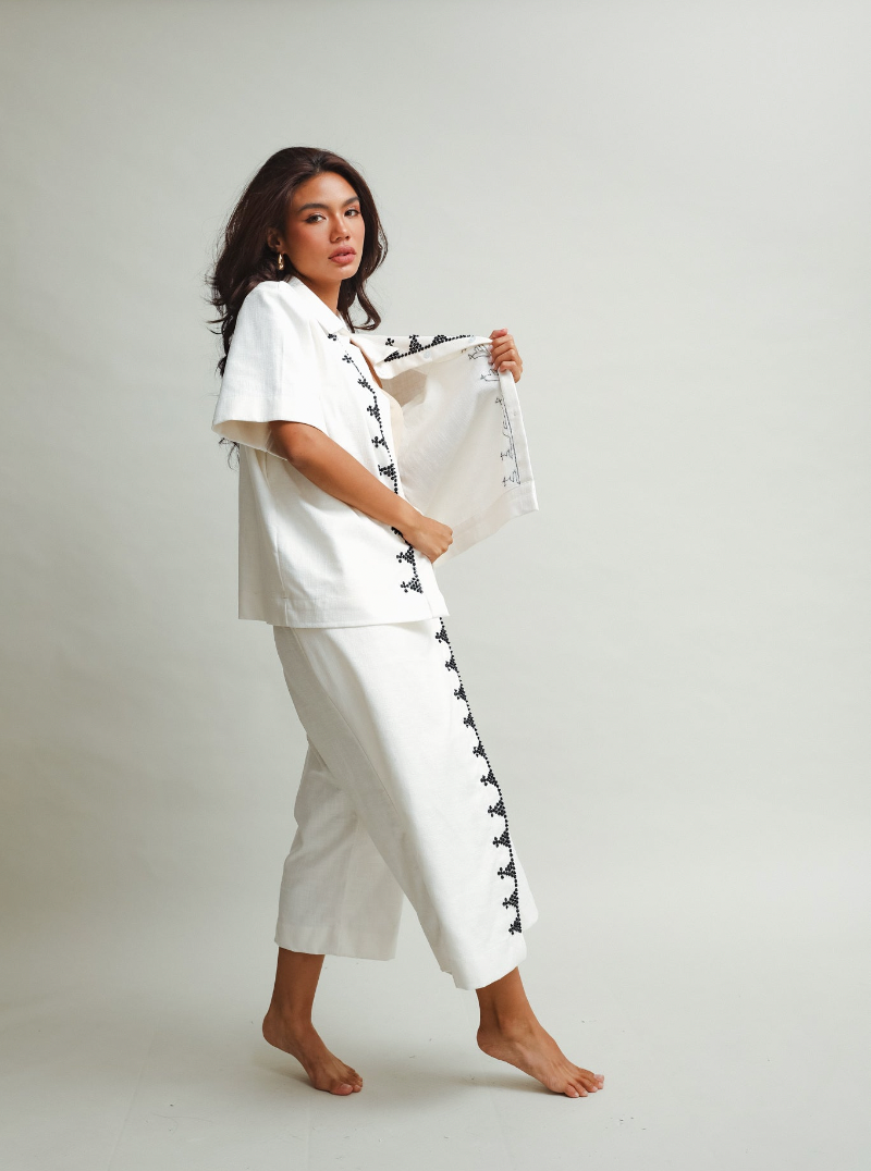 White Lakwatsa Linen Coords with Hand Embroidery