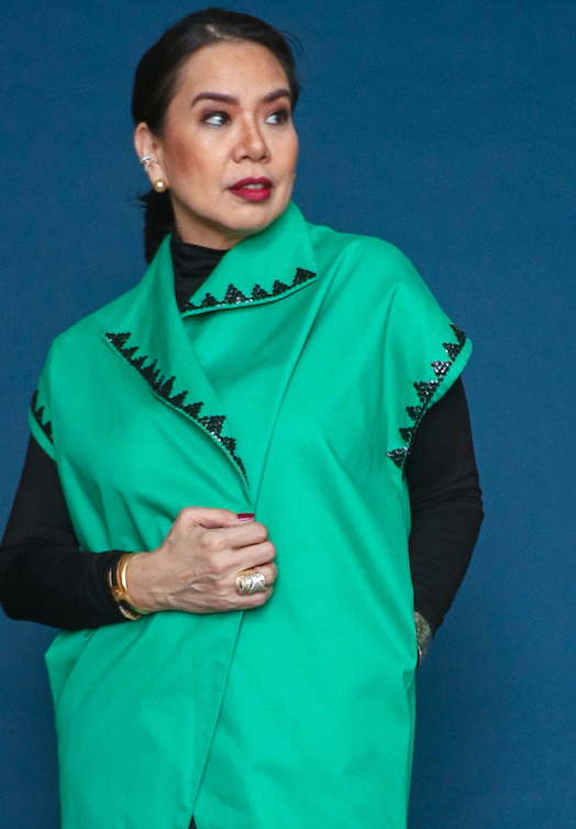 Dignidad Trench Kimono with Deep Pockets and Hand Beadwork in Emerald Green