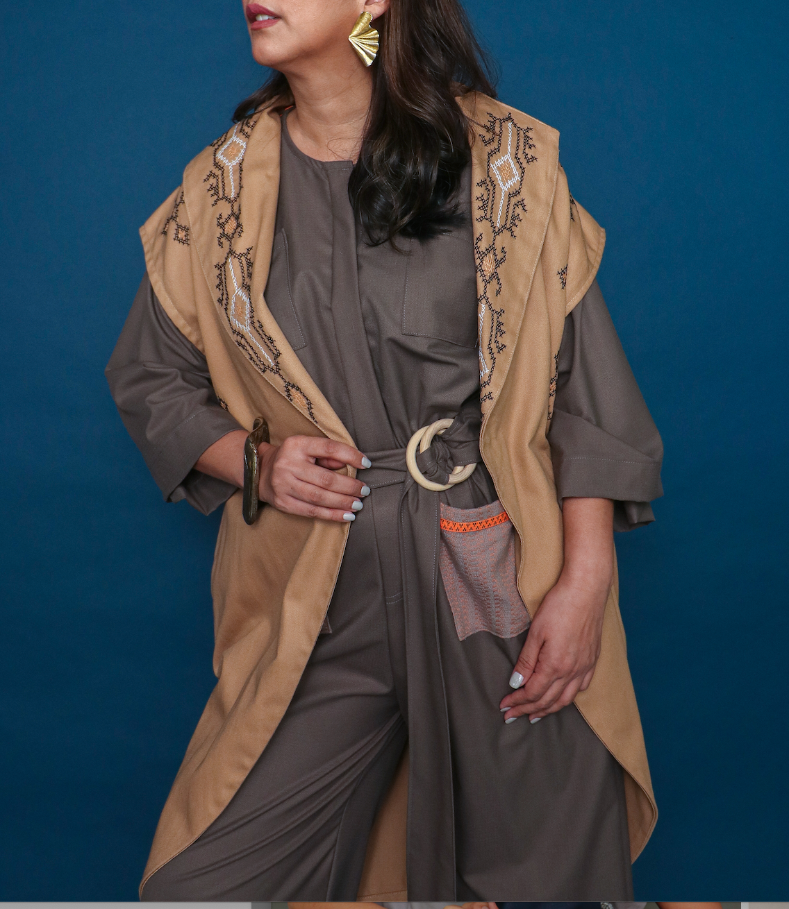 Kagalanggalang Trench Kimono with Nesif Embroidery by the Tboli Tribe in Brown