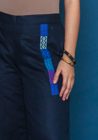 San Punta Blue Thin Linen Deep Pocket Pants with Pisyabit of Marawi