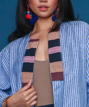 Magaan Kasama Long Stripes Linen Cover Up in Blue