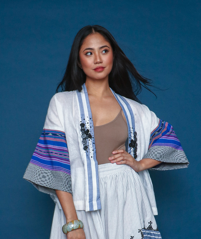 Gabing Mapayapa Blue White 3/4 Sleeve