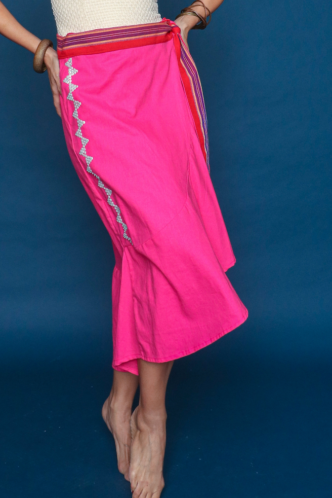 Merienda Wrap Skirt in Pink Soft Linen