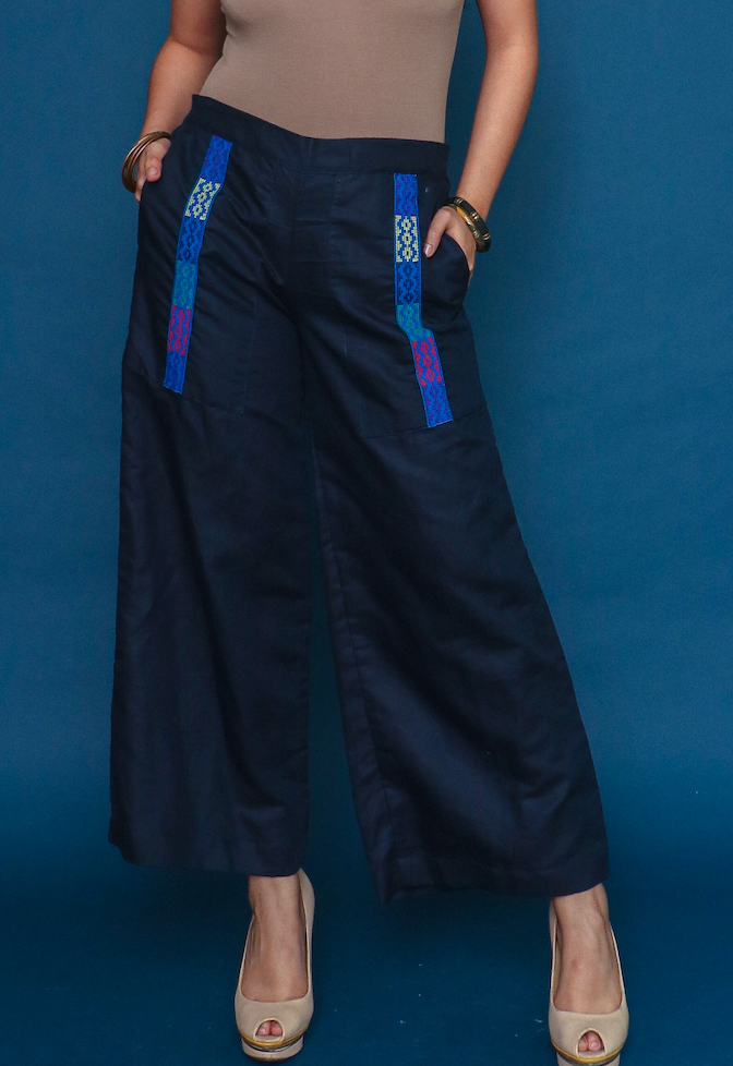 San Punta Blue Thin Linen Deep Pocket Pants with Pisyabit of Marawi