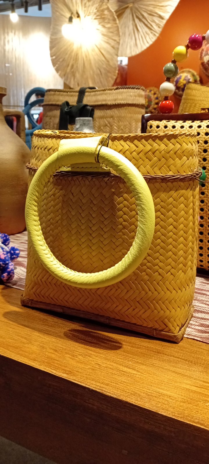 Mangyan Basket Bag with Handsewn Leather Handle and Kalinga Straps